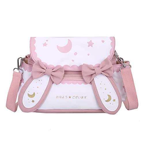 LYEAA Japanische Anime Schultertasche Nylon Frauen Studenten Mädchen Mond Stern gedruckt süß niedlich Fliege Ohr Crossbody Handtaschen Umhängetasche Geschenk, rose von LYEAA