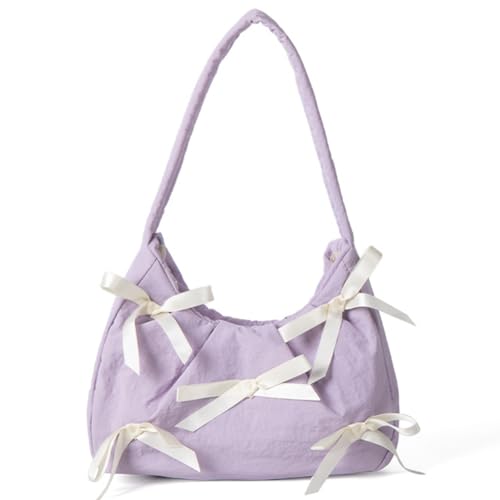 LYEAA Süße Damen-Umhängetasche mit Schleife, modische Schultertasche, Reißverschluss, Reisen, Unterarm, Mädchen, Outdoor, Alltag, violett, 8.46x7.48x2.36inch von LYEAA