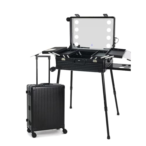 Rollbarer Kosmetikkoffer aus Aluminium, professioneller Trolley-Make-up-Zugkoffer, Make-up-Reisekoffer mit 4-Gang-Höhenverstellung f Rollbarer Kosmetikkoffer aus Aluminium, professioneller Trolley-Make-up-Zugkoffer, Make-up-Reisekoffer mit 4-Gang-Höhenverstellung f von LYFDPN