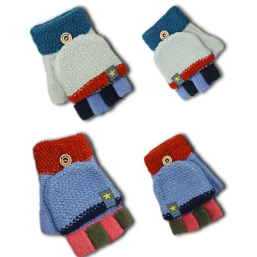 LYQQY Kind Gestrickte Fäustlinge, 2 Stücke Kinder Halbfinger Handschuhe Süß und Warm Kleinkinder Fingerlose Fingerhandschuhe mit Flip Top Warm Strickhandschuhe für Tägliches Tragen,6-13 Jahre Alt von LYQQY