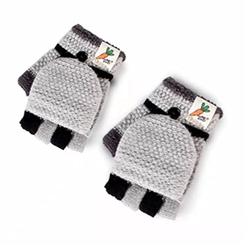 LYQQY Kind Gestrickte Fäustlinge, Half Finger Gestrickt Handschuhe Niedlich Kleinkinder Fingerlose Fingerhandschuhe mit Flip Top Warm Strickhandschuhe für Indoor und Outdoor,3-6 Jahre Alt,Grau von LYQQY