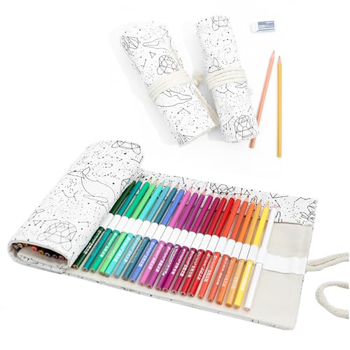 LYQQY Stifterolle,Pencil Wrap Leinwand Stifterolle Pencil Wrap Roll up Holder für 72 Buntstifte und Bleistifte für Künstler, für Reisen,Schule (72 Holes) von LYQQY