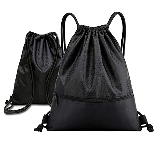 LYQQY Verstellbar Tunnelzug Rucksack, Turnbeutel mit Reißverschluß Wasserdicht, Rucksack mit Kordelzug Große kapazität Kordelzug Turnbeutel für Yoga, Radfahren, Klettern, Laufen, Spielen,Schwarz von LYQQY