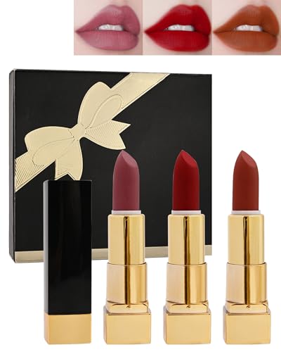 Lippenstift Matt Set-3 Farben Christmas Rose Rot Nude Lipstick Geschenkset, Wasserdicht Langanhaltender Weiche Samtige Lippenstift Für Frauen, Nudetöne Lippenstifte Frauentag Muttertag Make-Up Set Lippenstift Matt Set-3 Farben Christmas Rose Rot Nude Lipstick Geschenkset, Wasserdicht Langanhaltender Weiche Samtige Lippenstift Für Frauen, Nudetöne Lippenstifte Frauentag Muttertag Make-Up Set von LYSdefeu