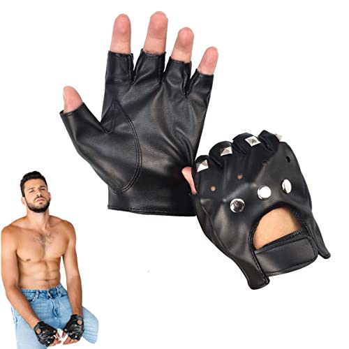 LYTIVAGEN Herren Fingerlose Lederhandschuhe Punk Nieten Handschuhe Halbfinger Leder Handschuhe PU Leder Rock Handschuhe Herren Nietenhandschuhe Gothic Lederhandschuhe für Motorrad Halloween Cosplay von LYTIVAGEN