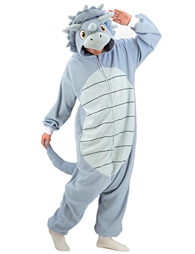 LZBXBXDA Unisex Erwachsene Dinosaurier Triceratops Einteiler Pyjama Tier Weihnachten Kostüm Homewear Nachtwäsche für Damen Herren, Dinosaurier-Kostüm, Triceratops, XL von LZBXBXDA