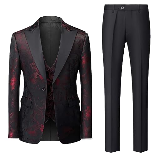 Anzug Herren 3 Teilig Regular Fit Hochzeit - Frack Herren Fasching, Druckte Anzug Freizeithemd Herren Langarm Slim Fit Revers Kragen Anzugjacken Anzughosen Lässig Party Anzug Jacke Weste Hose von LZPCarra