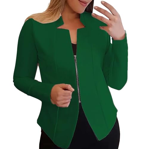 Blazer Damen Kurzgröße - Blazer Stehkragen Damen, Damen Blazerkurzblazer Jacke Stehkragen Taschen Mit Reißverschluss Kurzblazer Festlich Langarm Sakko Modischer Cardigan Open Front Mantel von LZPCarra