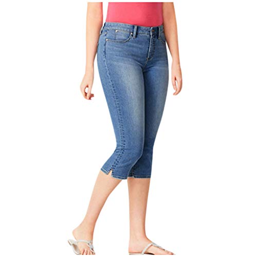 Caprihose Damen Sommer Leicht, Capri Jeans Damen Sommer Stretch Freizeithose 3/4 Caprihosen High Waist Jeans Leicht Sommerhose Slim Fit Jeggings Capri-Jeansleggings Knielang Jogginghose Kurz Sporthose von LZPCarra