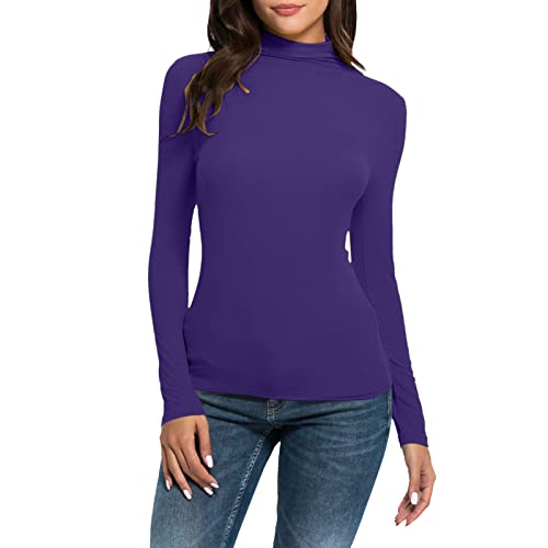 Damen Baumwoll-Rollkragenpullover Basic, Langarm Oberteil Damen Eng Unterziehshirt Rollkragen-Shirt Einfarbig T-Shirts Weich Stretch Langarmshirt Elegant Unterhemden Shirt Blusentops-Unterhemden von LZPCarra