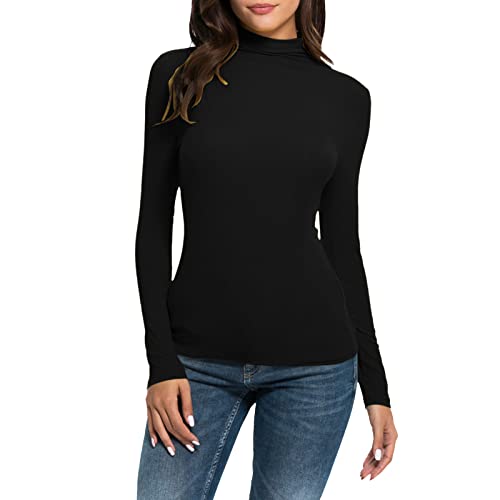 Damen Baumwoll-Rollkragenpullover Basic, Langarm Oberteil Damen Eng Unterziehshirt Rollkragen-Shirt Einfarbig T-Shirts Weich Stretch Langarmshirt Elegant Unterhemden Shirt Blusentops-Unterhemden von LZPCarra