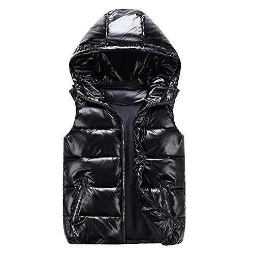 Glänzende-Steppweste Herren Leicht Mit Kapuze Winterjacke Damen Schwarz Glänzend-Daunenjacke Herbst Winter Übergangsjacke Ärmellose Daunenweste Warm Daunenmantel Winterweste Puffer Mantel Jacke von LZPCarra