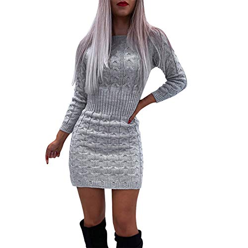 Herbst Kleider Damen Elegant: Strickkleid Mit Zopfmuster Pulloverkleid Langarm Winterkleid Casual Rundhals Sweater Kleid Einfarbig Jumper Maxikleid Warme Wickelkleid Stretch Bodycon Minikleid von LZPCarra