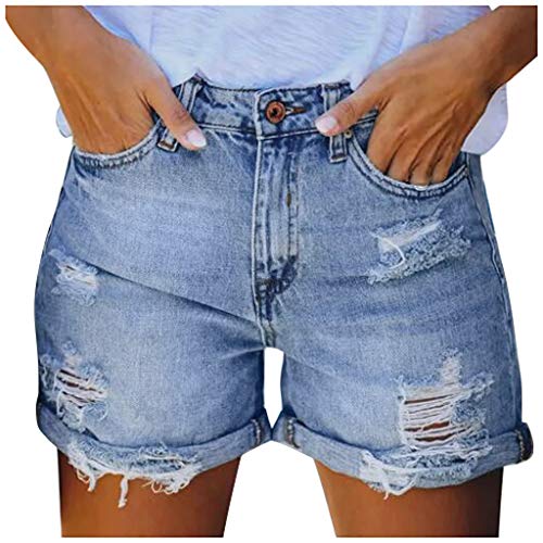 Jeans Shorts Damen Weites Bein - Kurze Hosen Damen Sommer-Jeansshorts High Waist Zerrissen-Jeanshose Löchern Hotpants Skinny Bermuda Shorts Boyfriend Jeans Kurze Jeanshose Denim-Shorts Mit Taschen von LZPCarra