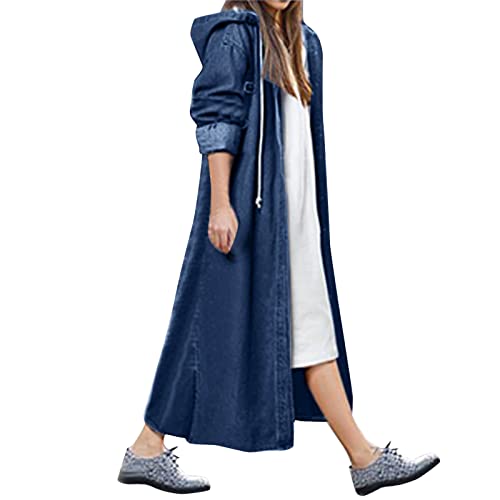 Jeansjacke Damen Lang Große Größen - Damenjacke Mit Kapuze Frühling Sommer Herbst Übergangsjacke Elegant Vintage Jeansjacken Oversize Kapuzenjacke Denim-Jacket Jacke Mantel Parka Outerwear von LZPCarra