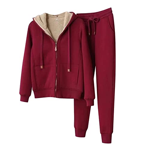 Jogginganzug Damen Winter Fleece - Hausanzug Damen Kuschelig Große Größen, Warm Freizeitanzug Mit Kaputze Schlafanzug 2-Teilig Sportanzug Set Mit Taschen Einfarbige Stretch Anzug Trainingsanzug von LZPCarra