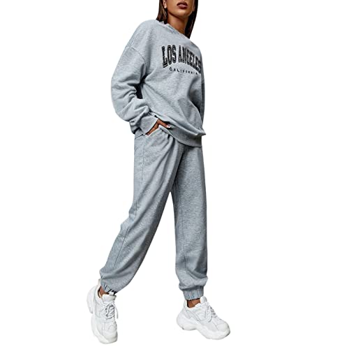 Jogginganzug Teenager MäDchen Trend - Los Angeles Pullover + Jogginghose Trainingsanzug Damen Baumwolle-Freizeitanzug Winter Warm Sportanzug Hip Hop Streatwear Sportbekleidung-Outfit FüR Yoga Gym von LZPCarra