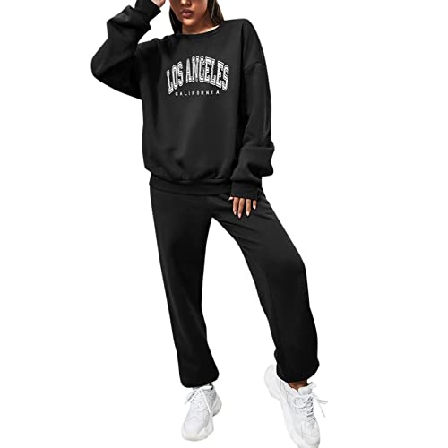 Jogginganzug Teenager MäDchen Trend - Los Angeles Pullover + Jogginghose Trainingsanzug Damen Baumwolle-Freizeitanzug Winter Warm Sportanzug Hip Hop Streatwear Sportbekleidung-Outfit FüR Yoga Gym von LZPCarra