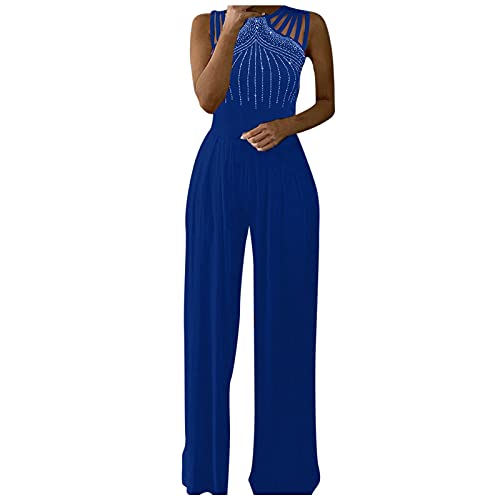 Jumpsuit Damen Elegant Für Hochzeit Sommer: Overall Damen Elegant Festlich Glitzer-Hosenanzug Lang Weites Bein Einteiler Ärmellose Strampler Pailletten-Overalls Business Jumpsuits Playsuits Romper von LZPCarra