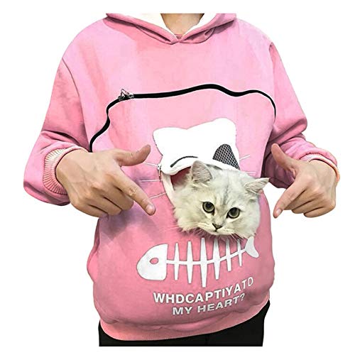 Katzenpullover Mit Beutel Damen: Katzenpulli FüR Katzen Damen Langarm Kapuzenpullover Mit Katzentasche Sweatshirt GroßE GrößEn Hoodie Mit Katzen Hund Tasche Hundetasche Pulli Beutel-Kapuzenpulli von LZPCarra