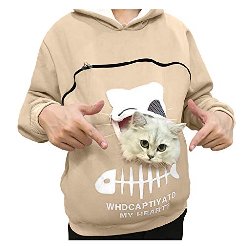 Katzenpullover Mit Beutel Damen: Katzenpulli FüR Katzen Damen Langarm Kapuzenpullover Mit Katzentasche Sweatshirt GroßE GrößEn Hoodie Mit Katzen Hund Tasche Hundetasche Pulli Beutel-Kapuzenpulli von LZPCarra