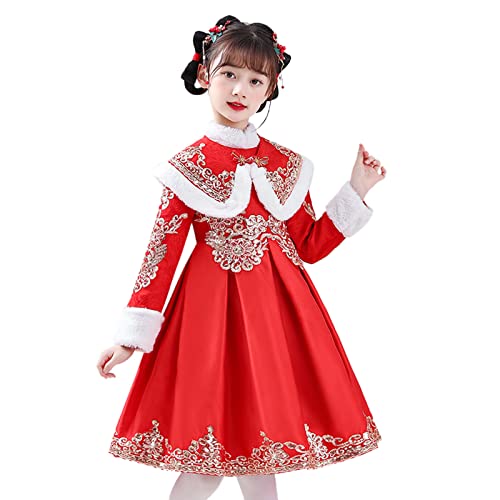 Kleinkind Kinder Baby Mädchen Kinder Fee Hanfu Kleider Für Chinesische Kalender Neujahr Gefütterte Warme Prinzessin Kleider Stickerei Tang Anzug Performance Kostüme Warmer Mädchen (Red, 10-11 Years) von LZPCarra