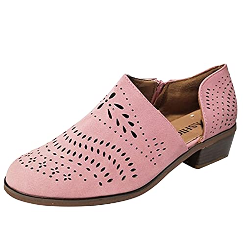 LZPCarra Absatz Single Ausschnitt Ausschnitt Frauen Stiefel Reißverschluss Knöchel niedrige Schuhe Booties lässige Frauen Sandalen Schuhe Damen Gr. 43 (Pink, 38) von LZPCarra