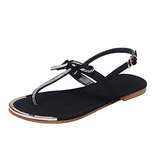 LZPCarra Bohemian Sandalen Damen - Zehensandalen Damen Glitzer, Flach Sommerschuhe Pu Leder Bohemia Sandalen Zehentrenner Sexy Schuhe Römersandalen Boho Frauen Damenschuhe Flip Flop Strandsandalen von LZPCarra