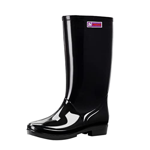 LZPCarra Damen Damen Stiefel Regen Gummi Wasserdichte Schuhe Regenstiefel High- Rutschfeste Damenstiefel Wander Schuhe Damen 39 (Black, 37) von LZPCarra