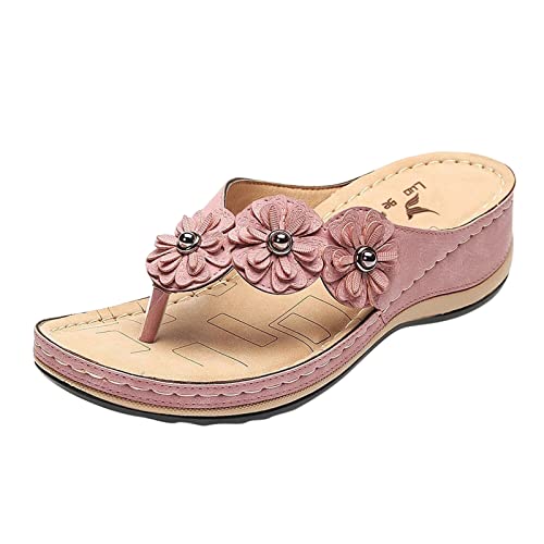 LZPCarra Damen Flip Flops Leder - Orthopedic Slippers Women, Elegant Slipper Orthopädische Flip-Flop Sommer Pu- Pantoffeln Gummi Plateau Slippers Pantoffeln Lässige Schuhe Leicht Strandsandaletten von LZPCarra