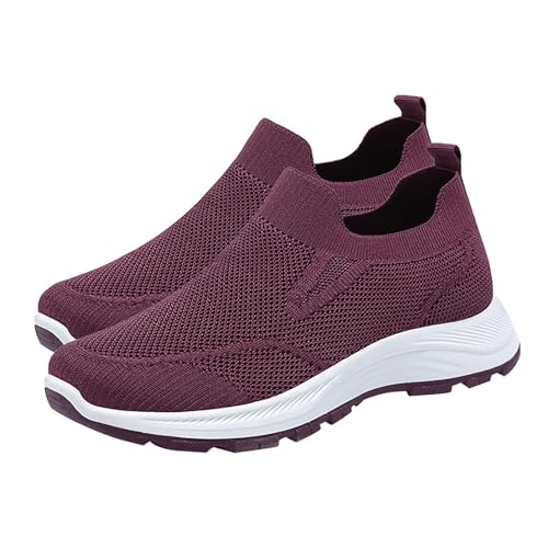 LZPCarra Damen-Freizeitschuhe aus weichem, bequemem, atmungsaktivem Mesh mit flachem für den Sommer Damen Schuhe Print (Purple, 38) von LZPCarra