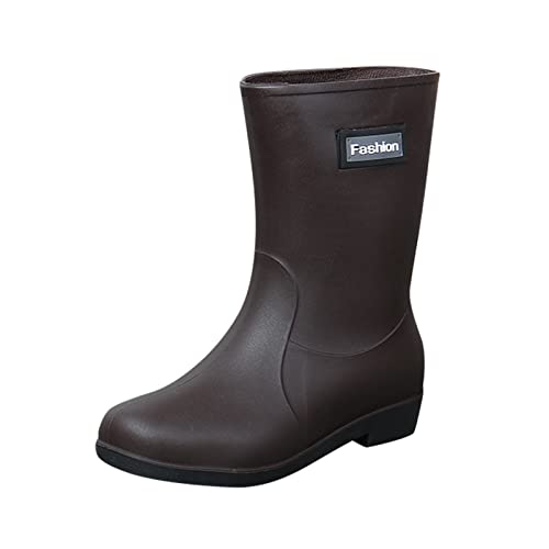 LZPCarra Damen Kurze Regenstiefel Für Damen wasserdichte Regenstiefel Slip On Gartenstiefel Gummischuhe Rennrad Schuhe Damen klick (Brown, 39) von LZPCarra