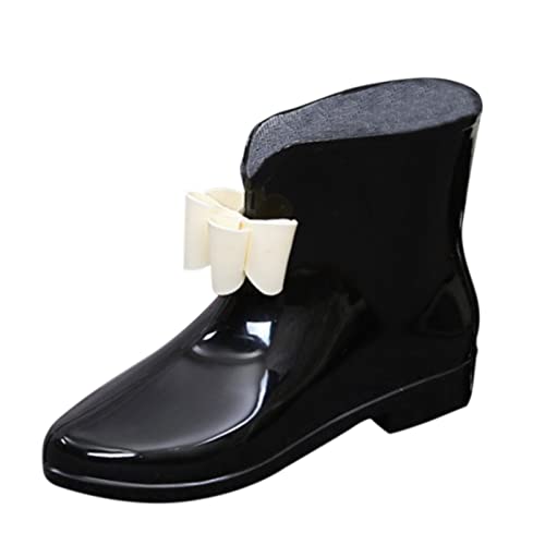 LZPCarra Damen-Regenschuhe, niedlicher Bogenknoten, niedriges Rohr, Wasserschuhe, Überschuhe, Gummischuhe, wasserdichte Damen-Regenstiefel Schuhe Damen Sommer Absatz 43 (Black, 39) von LZPCarra