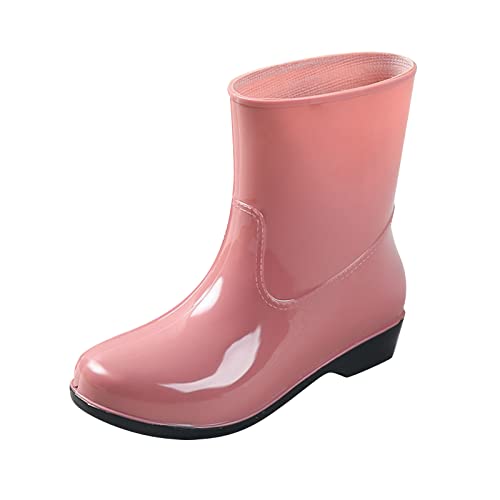 LZPCarra Damenschuhe Kurze Regenstiefel für Damen knöchelwasserdichte Regenstiefel Slip-on-Gartenstiefel-Gummischuhe Schuhe Weite K Damen Pantoletten (Pink, 41) von LZPCarra