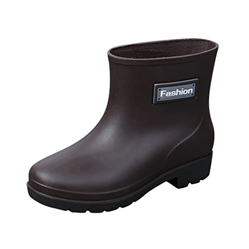 LZPCarra Damenstiefel Kurze Regenstiefel für Damen knöchelwasserdichte Regenstiefel Slip-on-Gartenstiefel-Gummischuhe wasserdichte Schuhe Damen 39 Winter (Brown, 38) von LZPCarra