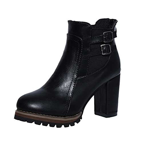 LZPCarra Einzelne Stiefel, kurze Damen-Absatz, Knöchelreißverschluss, hohe Stiefel, Damen, dicke Schuhe, Damenstiefel Damen Wasserdichte Schuhe (Black, 40) von LZPCarra