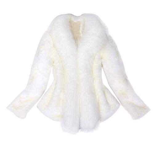 LZPCarra Felljacke Damen, Fellmantel Weiß Hochzeit Felljacke Kunstfell-Fellkragen Jacke Cardigan Frauen Elegant Pelz-Kurzjacke Pelzmantel Winterjacke Kunstpelz Jacke Mantel Coats Pelzjacke-Fellmantel von LZPCarra