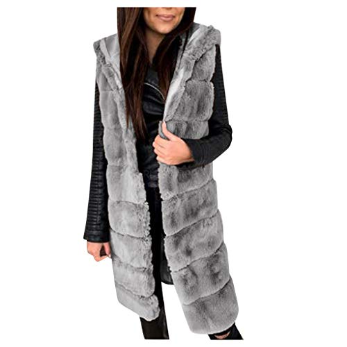 LZPCarra Fellweste Damen Kunstfell Pelzweste Elegant Kunstpelz Ärmellose Jacke Pelzweste Lang Pelzmantel Ärmellose Weste-Fellmantel Winterjacke Mantel Warm Pelzjacke Mit Kapuze von LZPCarra