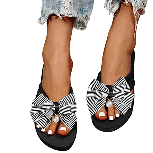 LZPCarra Flip Flops Damen Elegant - Hausschuhe Damen Geschlossen rutschfest Sommer, Strand Schlappen Flache Sommersandalen Lässige Blumen Badeschuhe Bohemia Strandsandalen Offene Zehen Badeschlappen von LZPCarra