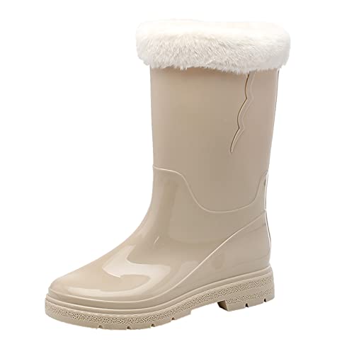 LZPCarra Frauen High Heel Kniehohe Komfort Damen Schuhe Mittlere Waden Schneestiefel Rutschfeste Fleece Socken Innen Herausnehmbare Regenstiefel Outdoor Gummi Wasserschuhe Grüne Schuhe (White, 38) von LZPCarra