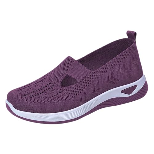 LZPCarra Gewebte orthopädische, atmungsaktive, weiche Damenschuhe zum Gehen, Slip-on-Schaumstoffschuhe, Hände schlüpfen in Sneakers, Fußgewölbeunterstützung Gefütterte Outdoor Schuhe (Purple, 39) von LZPCarra