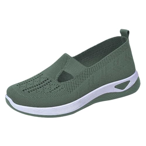 LZPCarra Gewebte orthopädische, atmungsaktive, weiche Damenschuhe zum Gehen, Slip-on-Schaumstoffschuhe, Hände schlüpfen in Sneakers, Fußgewölbeunterstützung Gefütterte Outdoor Schuhe Damen (Green, 41) von LZPCarra