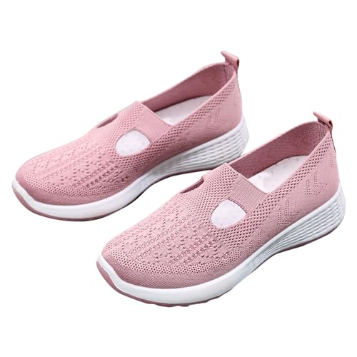 LZPCarra Gewebte orthopädische, atmungsaktive, weiche Damenschuhe zum Gehen, Slip-on-Schaumstoffschuhe, Hände schlüpfen in Sneakers, Fußgewölbeunterstützung Schuhe Damen Gelb Winter (Pink, 37) von LZPCarra