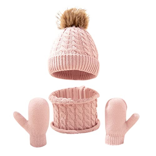 LZPCarra Graue Mütze Damen Winter Hut Schal Handschuh Set Strickfleece gefüttert Halswärmer Fäustlinge für Kleinkinder Jungen Mädchen Damen Mütze Und Schal (C, One Size) von LZPCarra