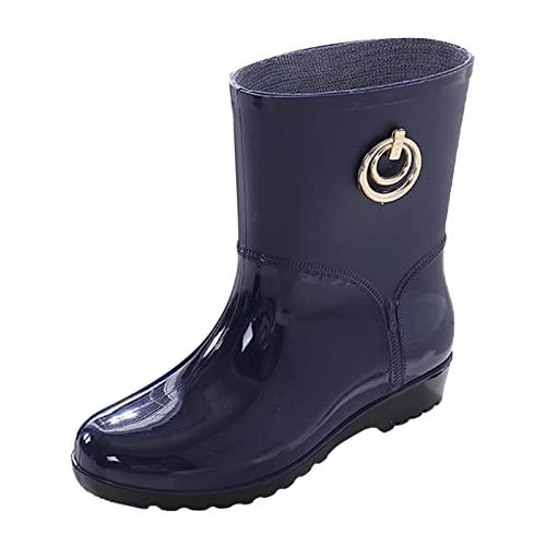 LZPCarra Heiße Damen Mid Tube Fashion Wasserdichte Stiefel Outdoor Regenstiefel Hohe Schuhe Damen Absatz Offen (Blue, 38) von LZPCarra