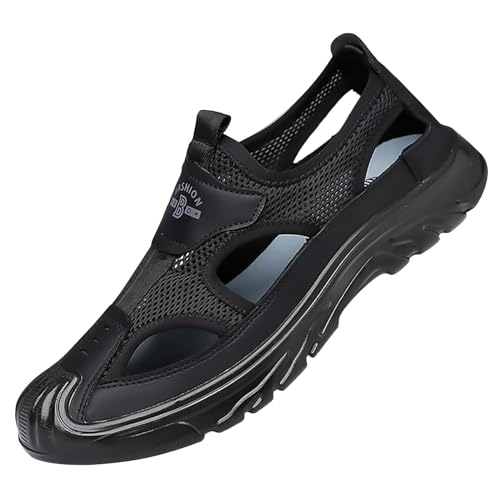 LZPCarra Herren Outdoor Freizeitschuhe Mesh Schuhe Rutschfest Atmungsaktiv Sportkopf Halbslip Herrenschuhe Ausgehöhlte Große Mesh Atmungsaktive Boardschuhe compatible with Motorrad Schuhe (Black, 39) von LZPCarra