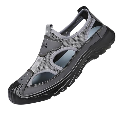 LZPCarra Herren Outdoor Freizeitschuhe Mesh Schuhe rutschfest Atmungsaktiv Sportkopf Halbslip Herrenschuhe Ausgehöhlte Große Mesh Atmungsaktive Boardschuhe Compatible with Motorrad Schuhe (Grey, 39) von LZPCarra