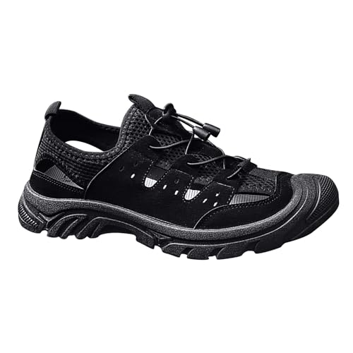 LZPCarra Herrenschuhe mit hohlen, atmungsaktiven Zehensohlen, Outdoor-Freizeitschuhe, Netzschuhe, rutschfeste, atmungsaktive Sport-Wanderschuhe Diabetiker Schuhe Herren Extra Weit (Black, 39) von LZPCarra