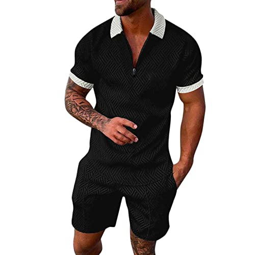 LZPCarra Hosenanzug Herren Sportlich Sommer - Sportanzug Herren Set Kurze Hosen & Poloshirt Kurzarm Freizeithemd Sporthose 2-Teiliges Trainingsanzug Männer Freizeitanzug Business Anzug Jogginganzug von LZPCarra