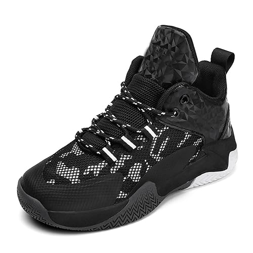 LZPCarra Kinder-Basketballschuhe, Turnschuhe, Mädchen-Turnschuhe, Bequeme High-Top-Basketballschuhe für (kleines Kind/großes Kind) Herren Boots Wasserdicht (Black, 38 Big Kids) von LZPCarra